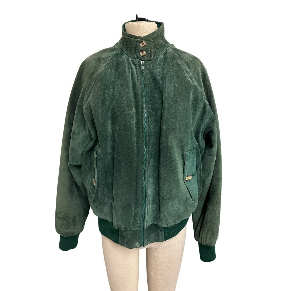 Vintage Green Suede Bomber Jacket Size 12 Plaid Lining Authentic Imports Inc Mad